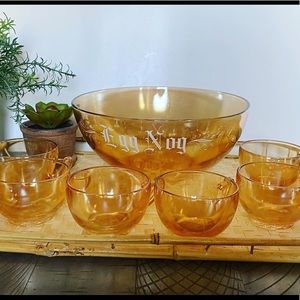 Vintage Jeanette Glass Peach Lustre Egg Nog Set